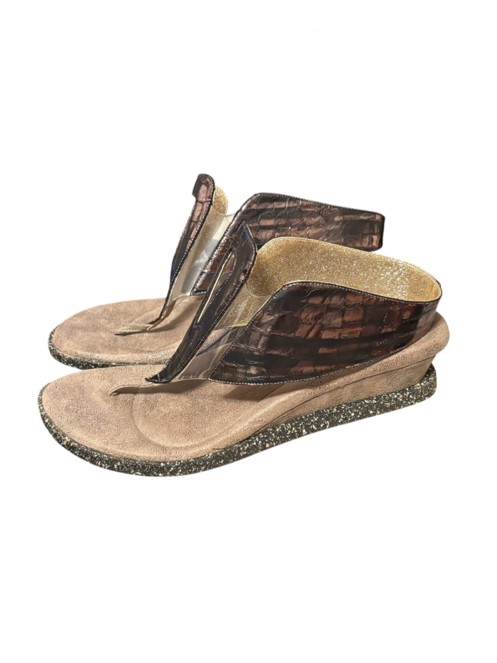 Grazia 4 - Black-Pewter flips to Sparkling Gold Wedge Sandals - Picture 7 of 11